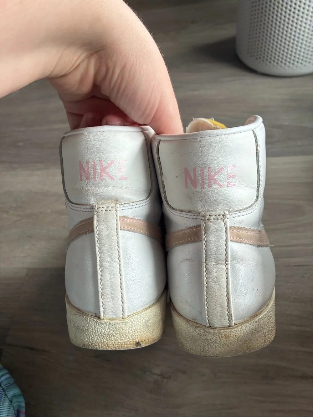 Nike High-Top Sneakers in White with Light Pink Swoosh
